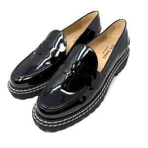 Womens Jon Josef Gogo Penny Loafers Black Patent Leather Lug‎ Soles Sz 37 US 7
